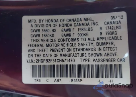 2012 Honda Civic Lx from USA, damaged, VIN 2HGFB2F51CH571470